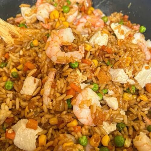 Japanese egg fried rice with chicken or prawns