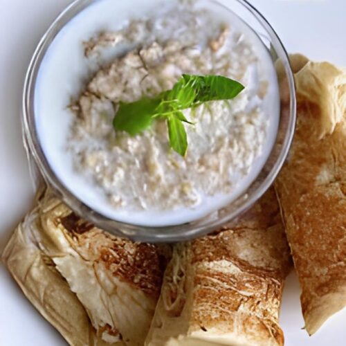 Quick Oats with akara and 4 slice of Fresh bread and scrambled egg, 1 tin milk, brown sugar or honey