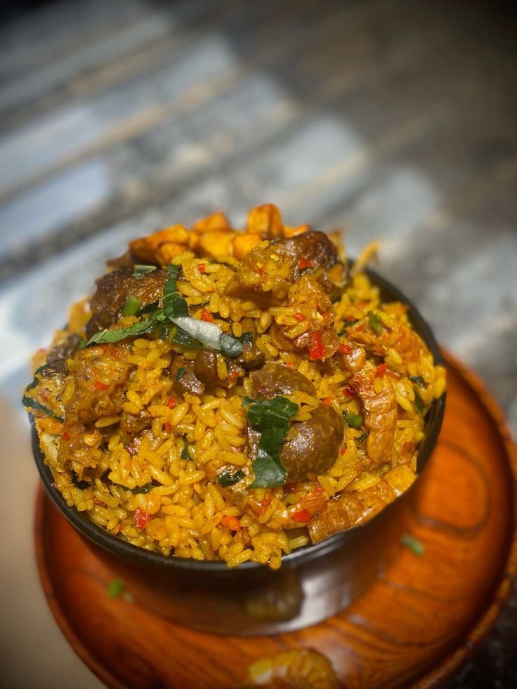 Native ofada rice with Asun goatmeat