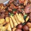 Small chops (spring rolls, samosa, beef kebab, chicken drumsticks, puff puff, moneybags)