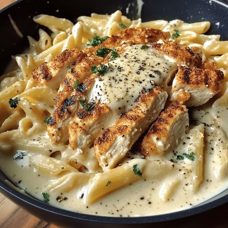 Alfredo penny pasta with lemon butter chicken
