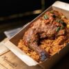 Smokey Nigerian jollof with chicken and plantains