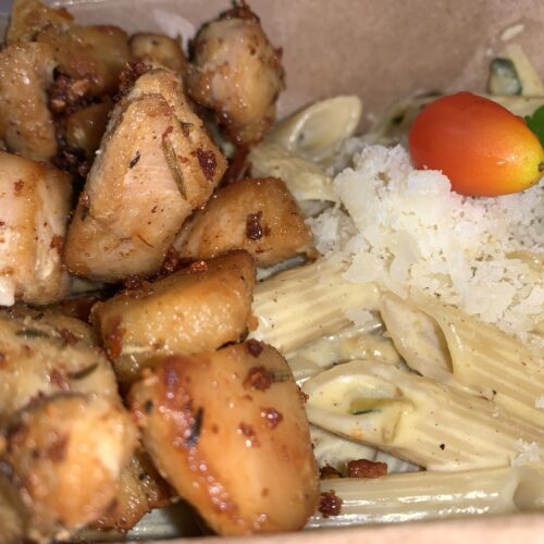 Alfredo penny pasta with lemon butter chicken
