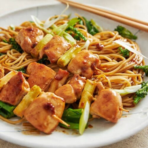 Japanese chicken
teriyaki stir fry pasta
with Japanese
vegetables