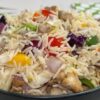 Coconut rice with chicken and plantain