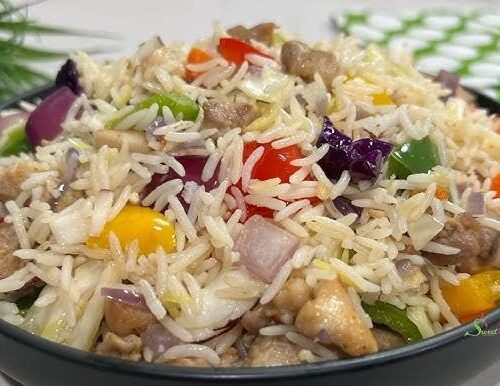 Coconut rice with chicken and plantain