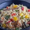 Coconut rice with chicken and plantain