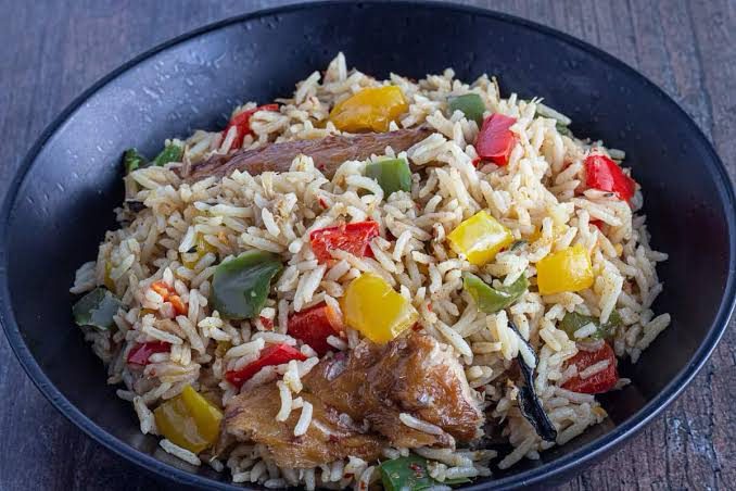 Coconut rice with chicken and plantain