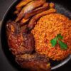 Smokey Nigerian jollof with chicken and plantains