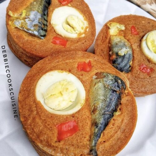 Special Moi moi with full eggs, smoked sardines, Sausage and grilled chicken breast