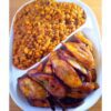 Porridge beans with fried yam or plantain with Titus fish